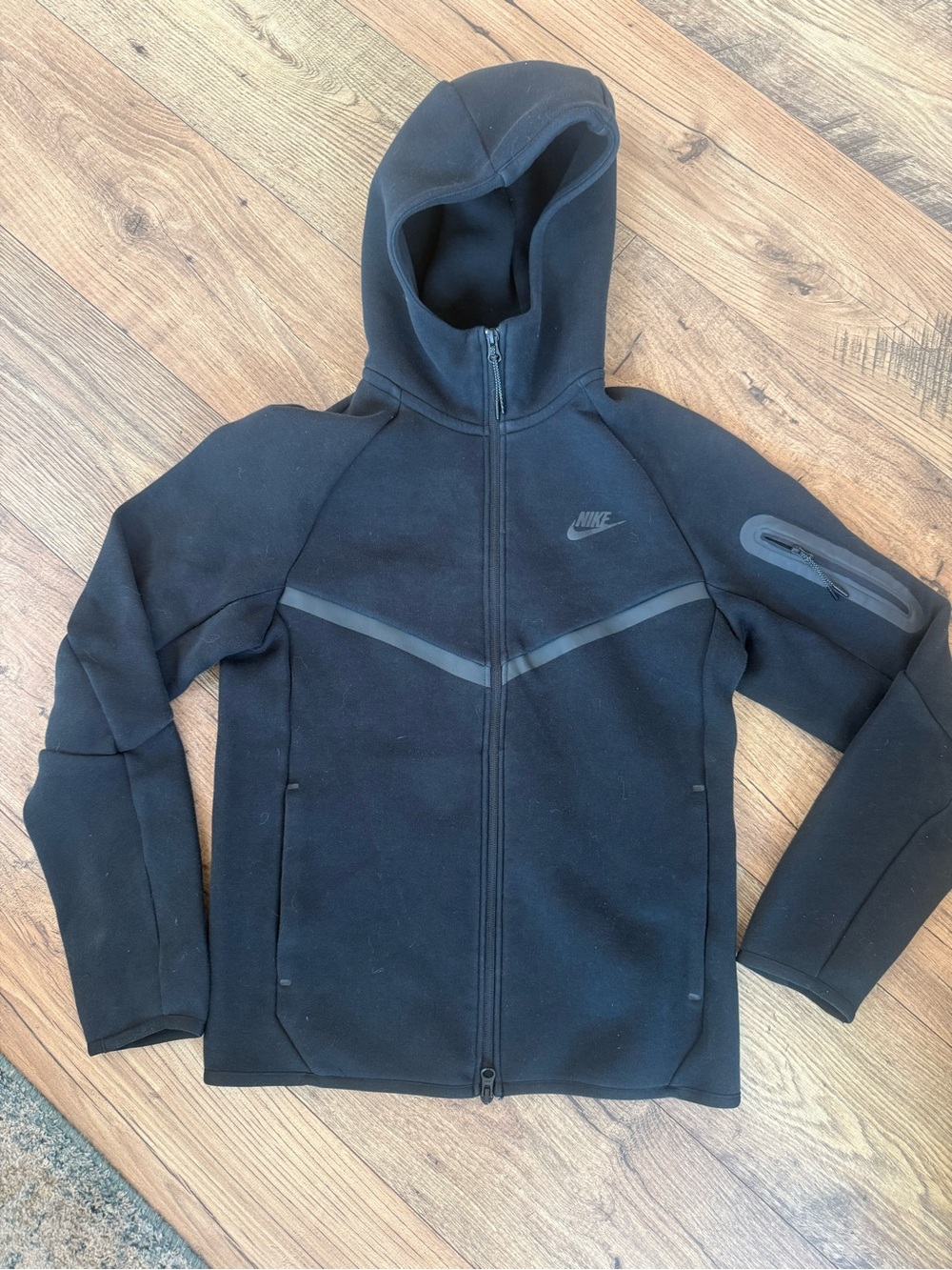 Nike Tech Black Hooded Zip-Up Fleece Jacket